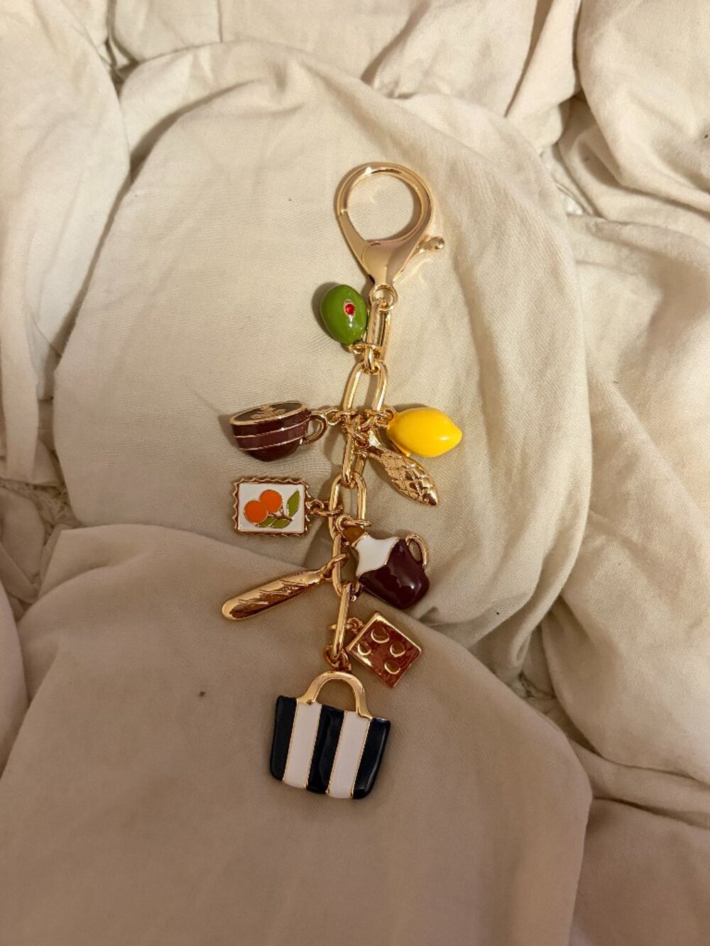 Free People French Riviera Bag Charm Euro Summer Parisian Cafe Key Chain